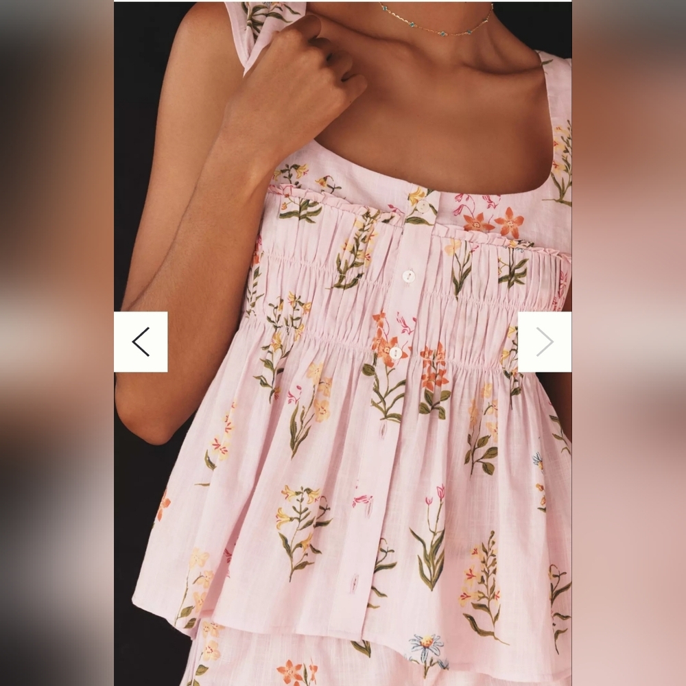NWT Anthropologie Women’s Pink Floral Smocked Tank & Shorts Sleep Set Size L XL - Picture 4 of 13